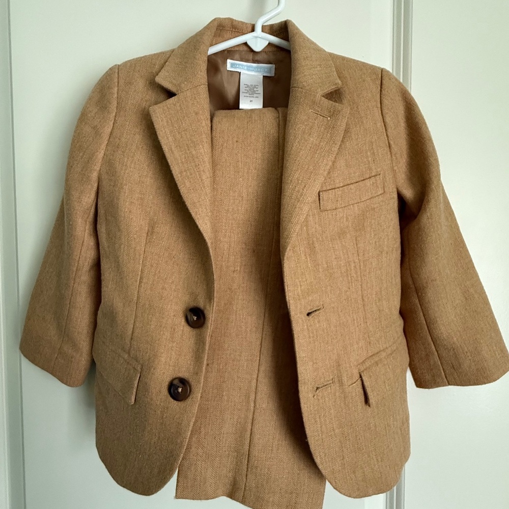 Janie and Jack Boys’ Khaki/Camel Wool Blend Suit Set – Size 2T – 2-Piece